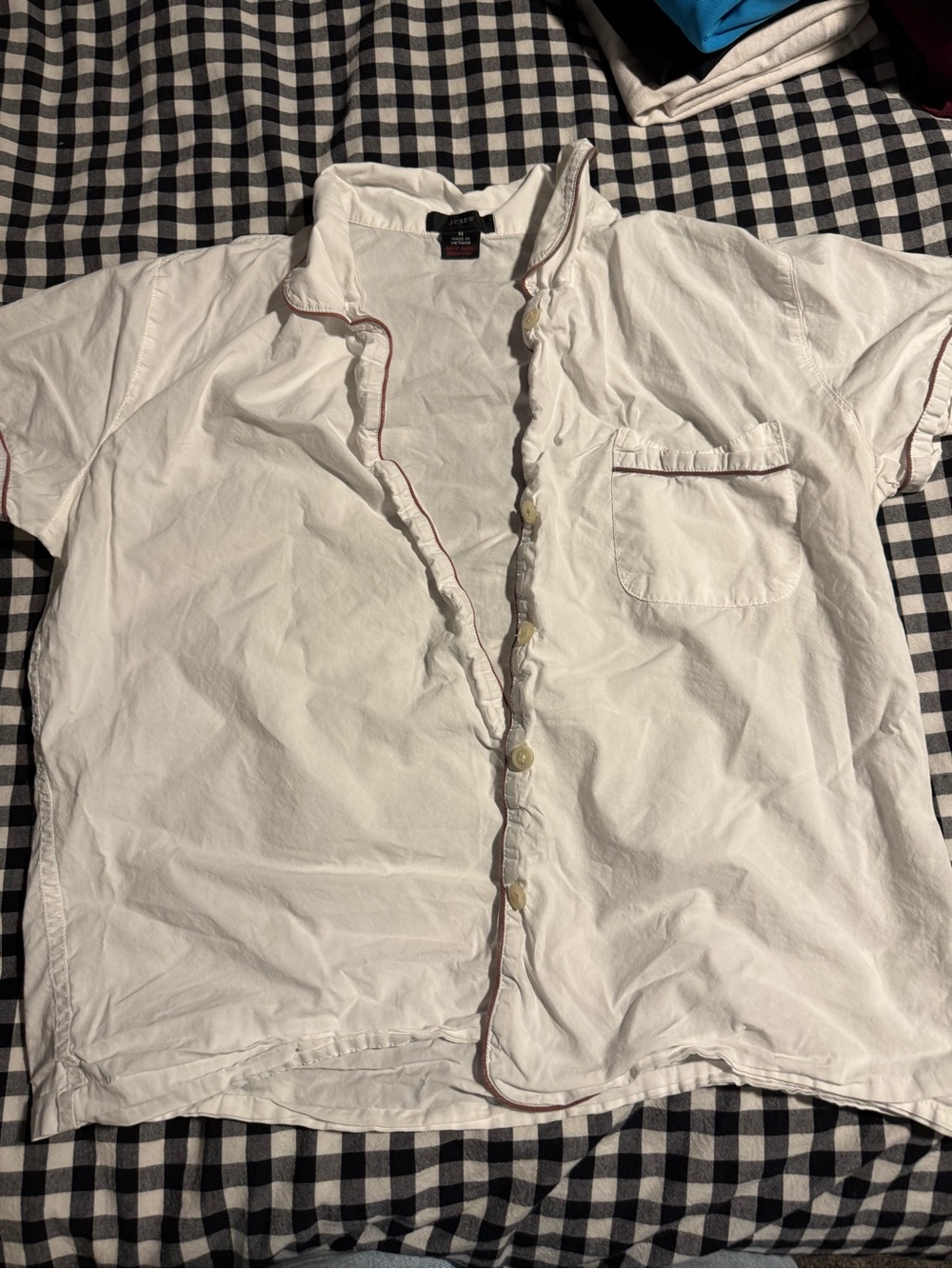 J. Crew White Button-Down Shirt with Pink Trim